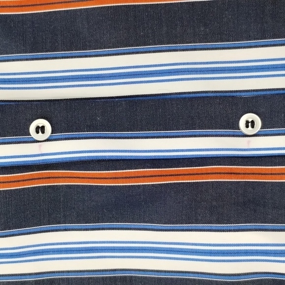 Janet Chung Blue Red White Striped Size Large Button down open shoulder - Picture 10 of 13